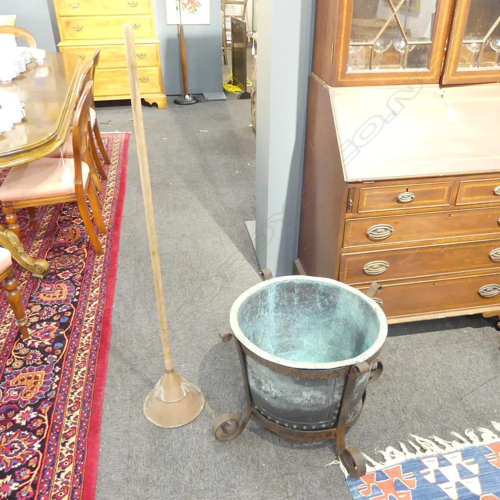 COPPER LAUNDRY TUB IN CRADLE FRAME 740mm dia + OLD COPPER AGITATOR Image 1++