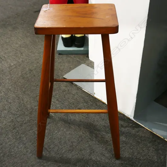 VINTAGE TAPERED LEG WOODEN STOOL. H.685mm