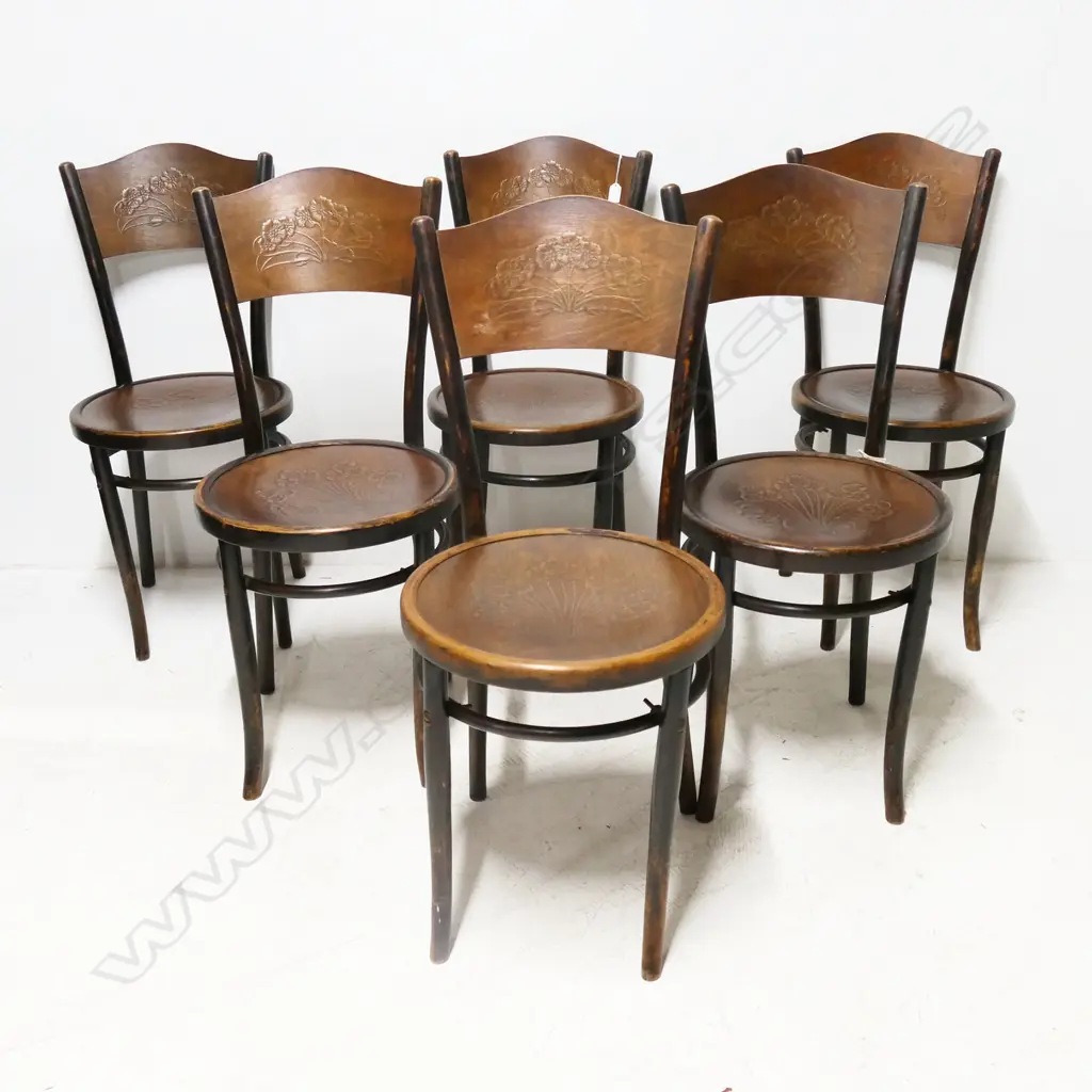 GOOD SET 6 OLD BENTWOOD DINING CHAIRS pressed pattern to the backs & seats Image 1++
