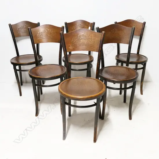 GOOD SET 6 OLD BENTWOOD DINING CHAIRS pressed pattern to the backs & seats