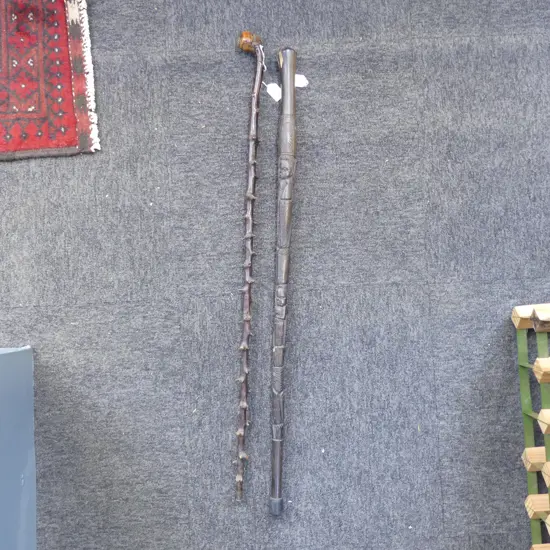 2 WALKING STICKS ONE AFRICAN ONE IRISH