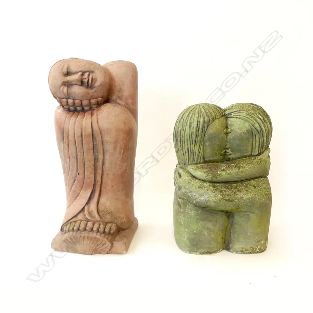 CONCRETE RESTING BUDDHA STATUE + BEST FRIENDS STATUE H350-450MM Image 1++