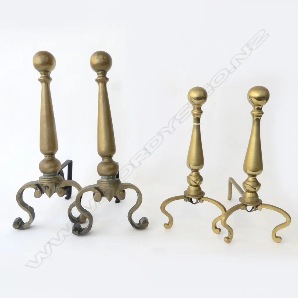 2 PRS VINTAGE BRASS FIREDOGS H370-460MM Image 1++