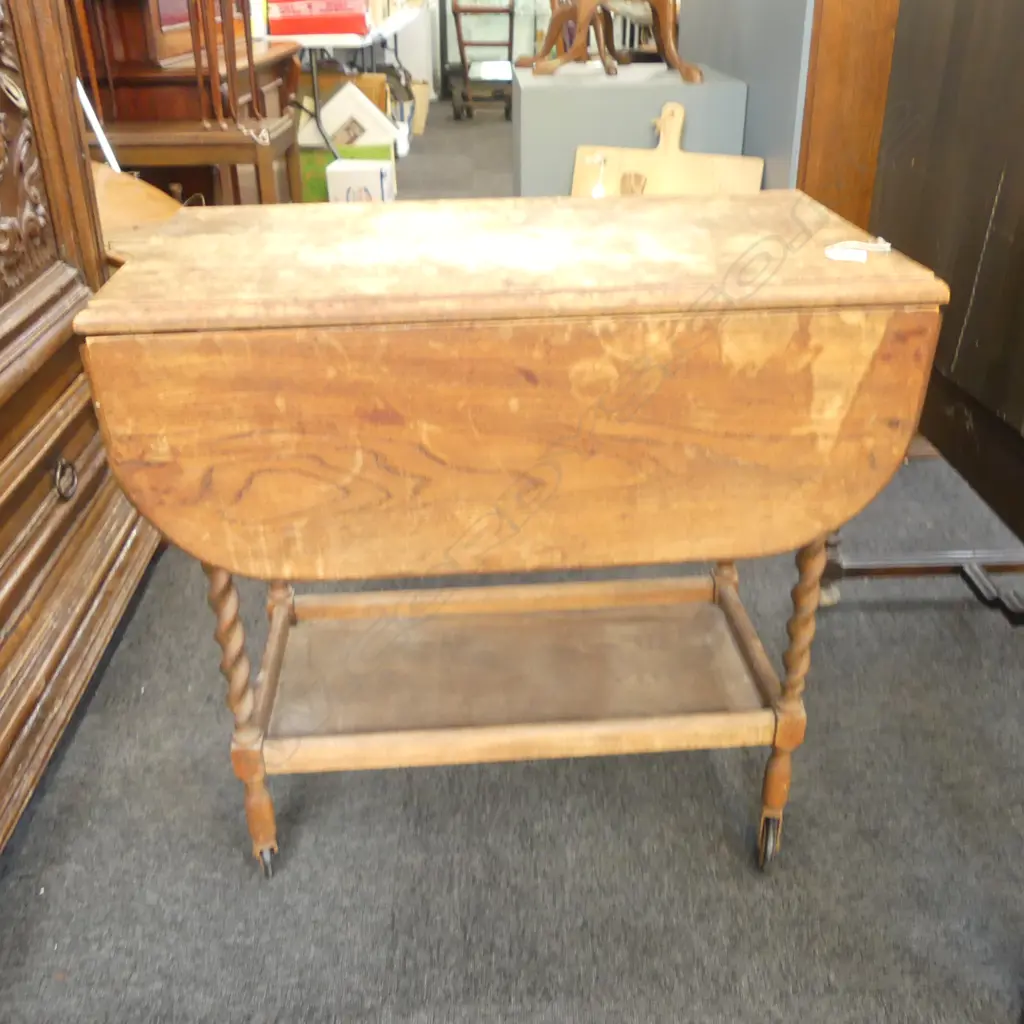 OAK DROP SIDE TROLLEY TABLE Image 1++