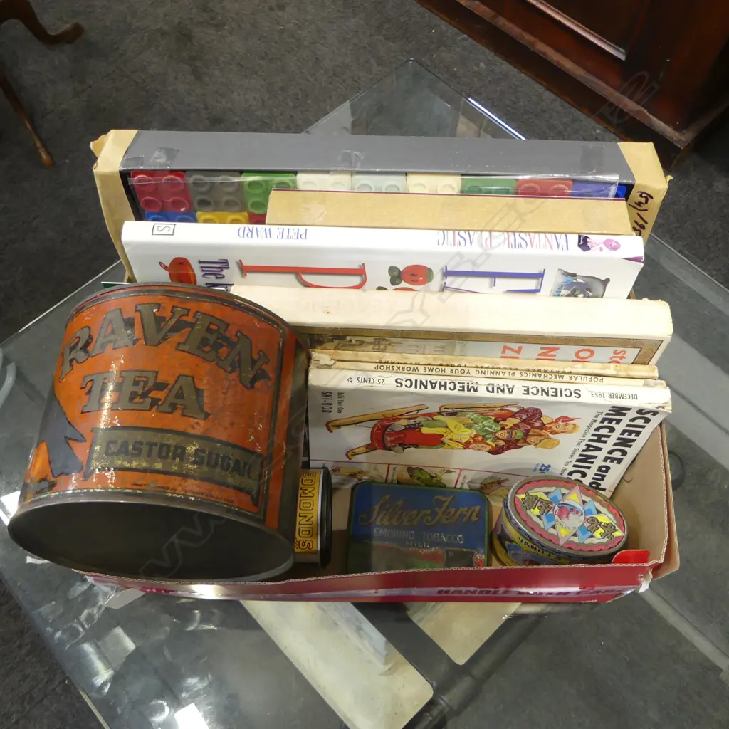 75 PROTEX PLASTICS NZ BUILDING BLOCKS, ASST. BOOKS, TINS INCL. RAVEN TEA Image 1++