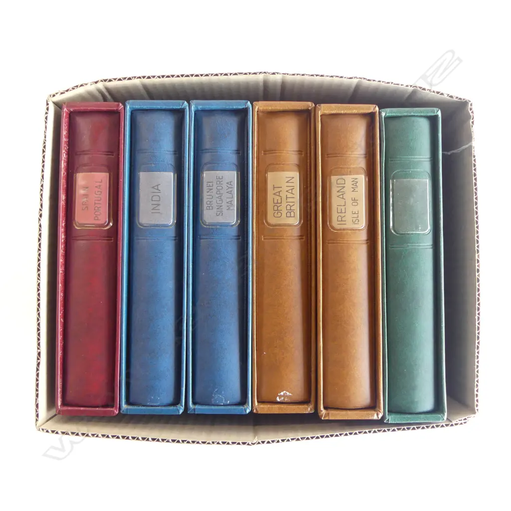 COLLECTION 6 ALBUMS CATALOGUED WORLD COINS INCL SPAIN, PORTUGAL, INDIA, GRT BRITAIN & IRELAND Image 1++