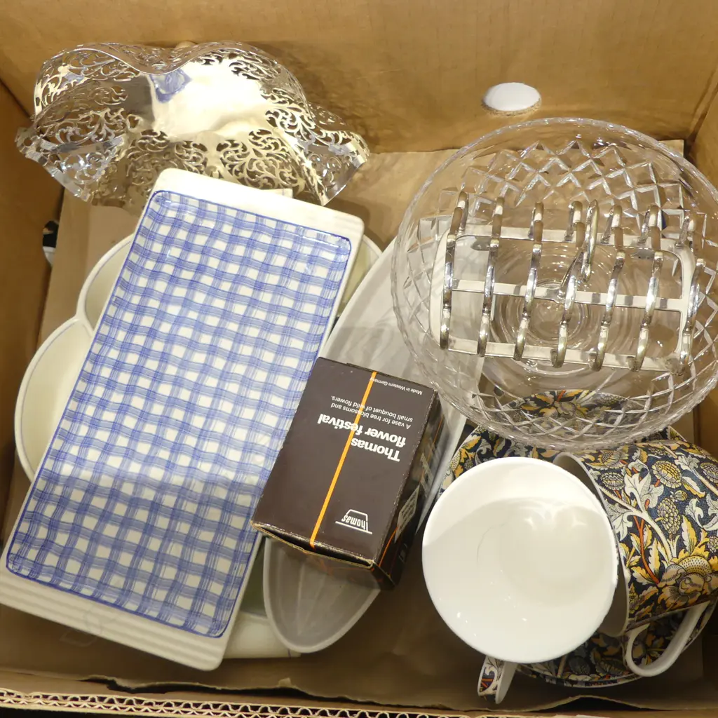 BOX  OF CHINA, EP, CRYSTAL, 2 POOLE DISHES ETC Image 1++
