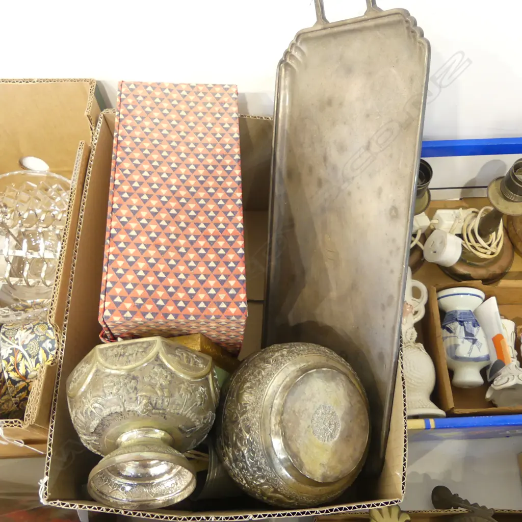 ASST. EP, ETHNIC METAL BOWLS, 2 ORIENTAL EGGSHELL PORCELAIN BOWLS, BOXED (1 w. HAIRLINE) ETC Image 1++