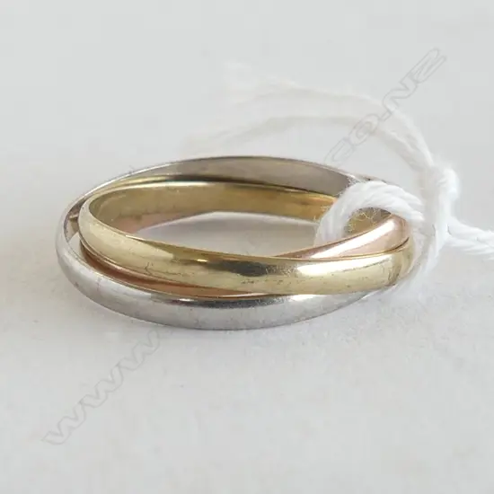 9ct 3 COLOUR GOLD RUSSIAN TRIPLE BAND RING 2.3gms  SIZE O