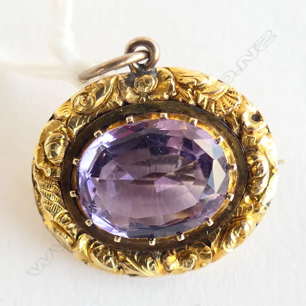 VICTORIAN 15CT GOLD & AMETHYST PENDANT/BROOCH 5.3gms Image 1++