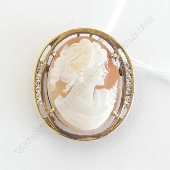 9ct GOLD & DIAMOND FRAMED CAMEO PENDANT/BROOCH 7.1gms