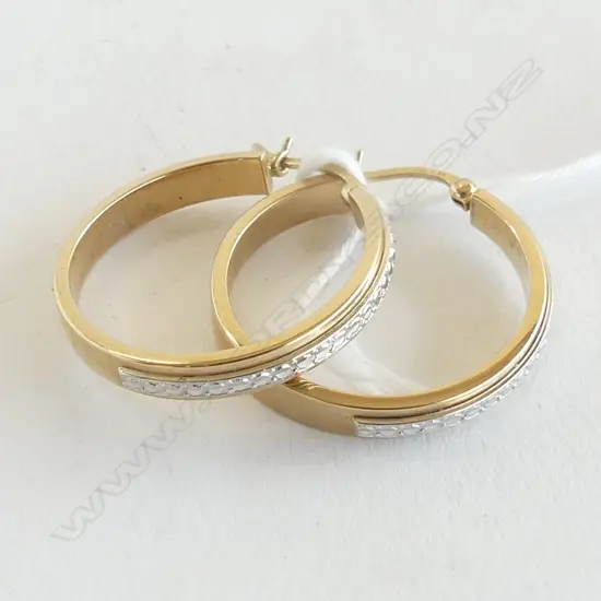 PR 9ct YELLOW & WHITE GOLD HOOP EARRINGS 2.88gms