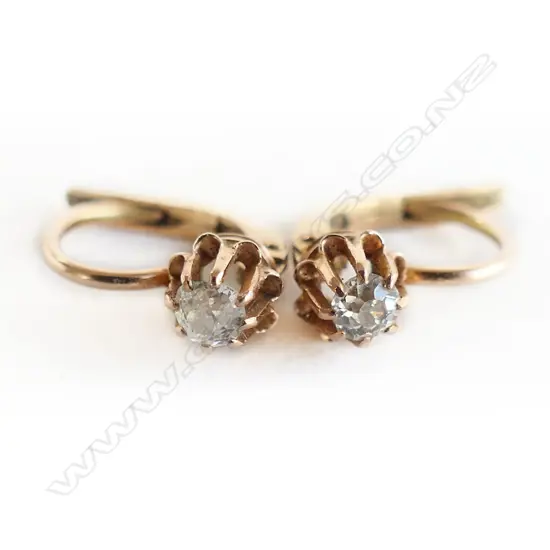 PR VINTAGE GOLD & OLD CUT DIAMOND SOLITAIRE EARRINGS BOXED