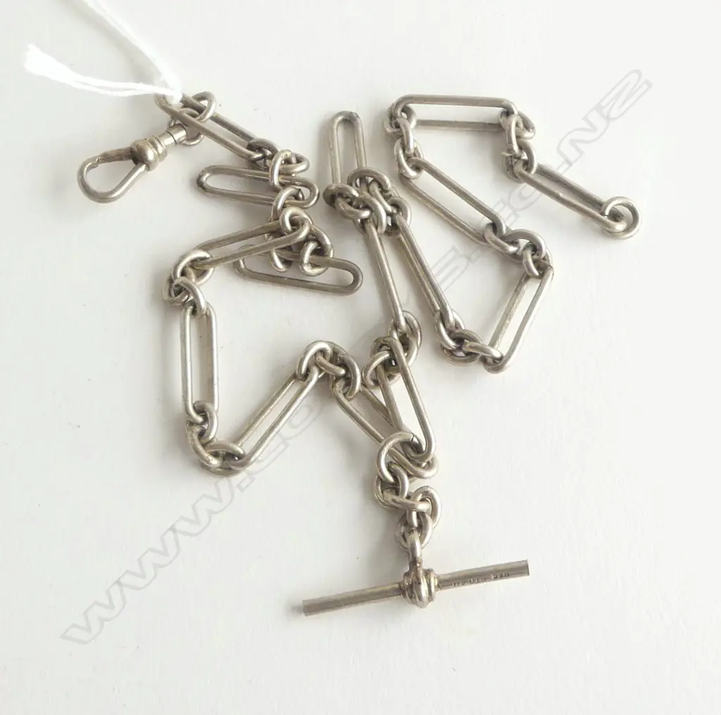 SILVER RAIL LINK ALBERT CHAIN with T-bar L.420mm Image 1++