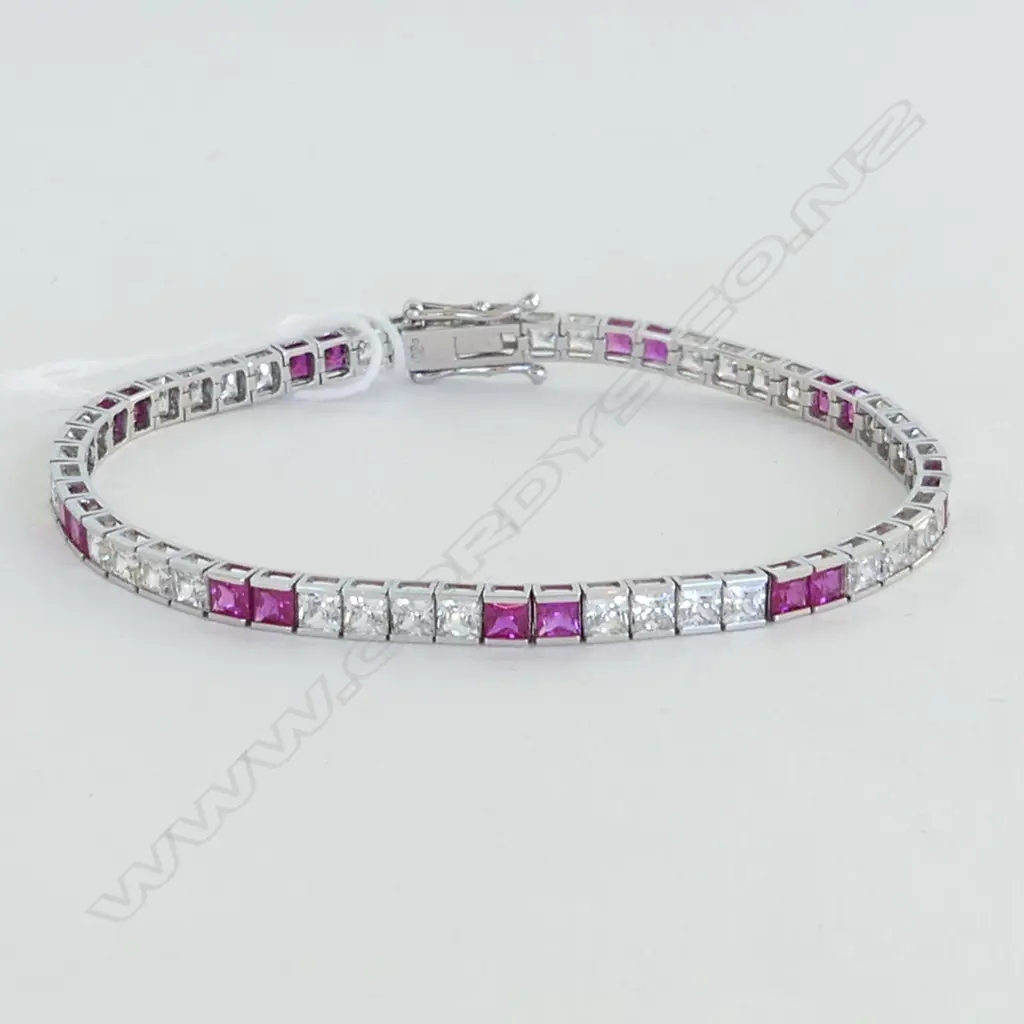 SIL PLATE & FAUX GEMSTONE TENNIS BRACELET Image 1++