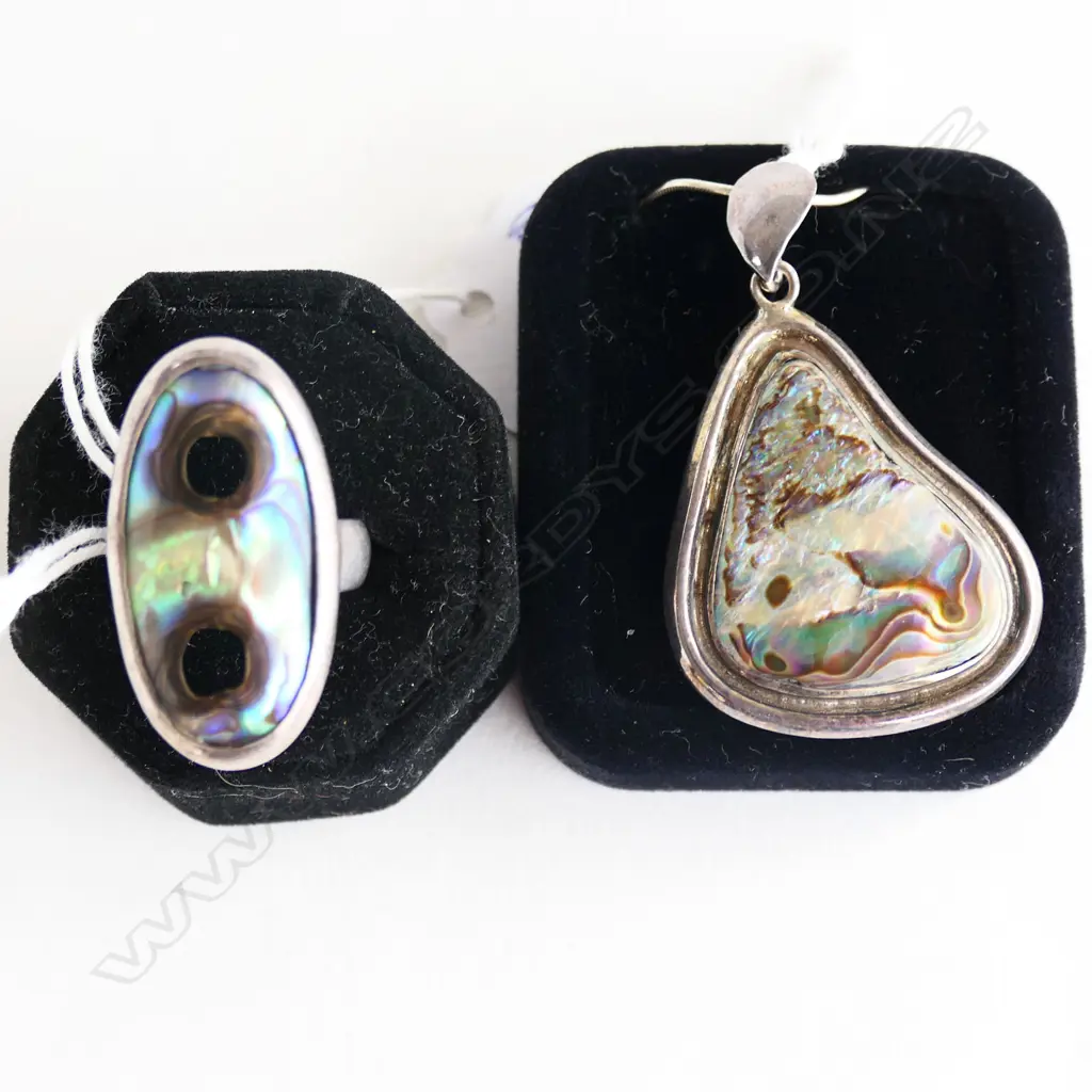 PAUA SHELL & SILVER PENDANT & RING new old stock Image 1++