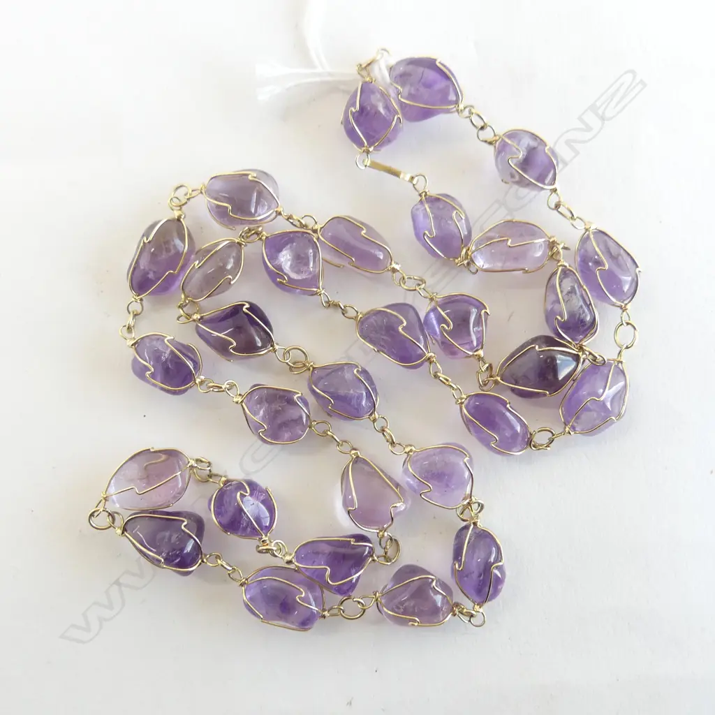 LONG AMETHYST & GOLD PLATE NECKLACE L.740mm Image 1++