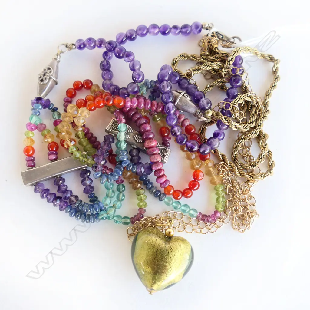 MULTI GEM STONE NECKLACE + SILVER GILT ROPE TWIST NECKLACE + OTHER NECKLACE Image 1++