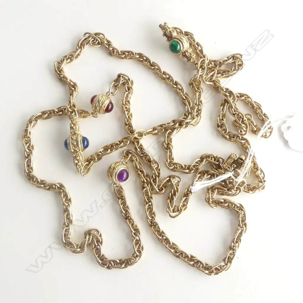 HEAVY COSTUME GOLD PLATED? NECKLACE  w RUBY & EMERALD COLOURED GLASS GEMS Image 1++