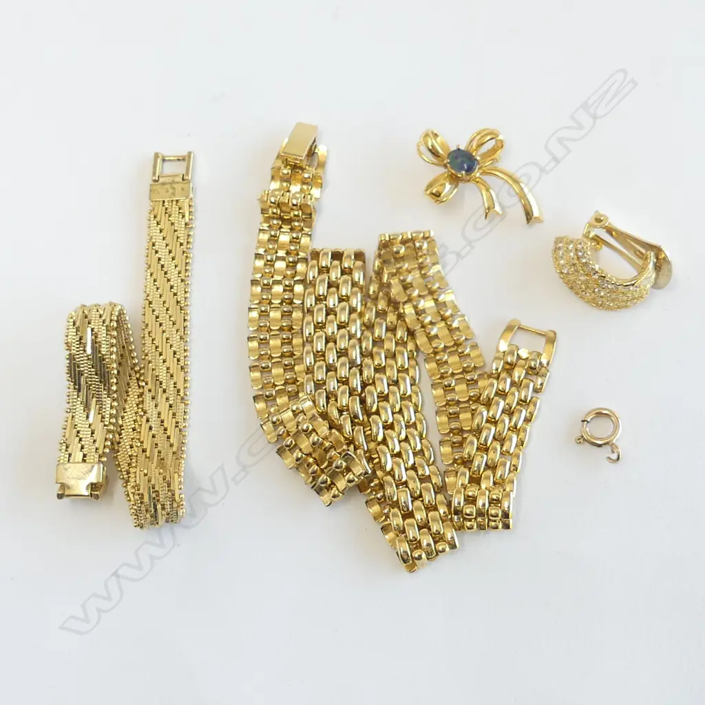 925 SILVER GILT OPAL BOW BROOCH, 9ct FINDING, GP NECKLACE & BRACELET, EARRING Image 1++