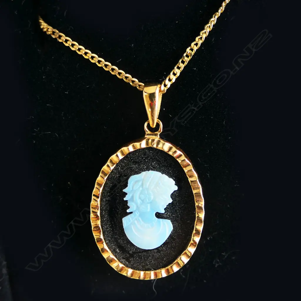 OPAL CAMEO ON BLK w CHAIN Image 1++