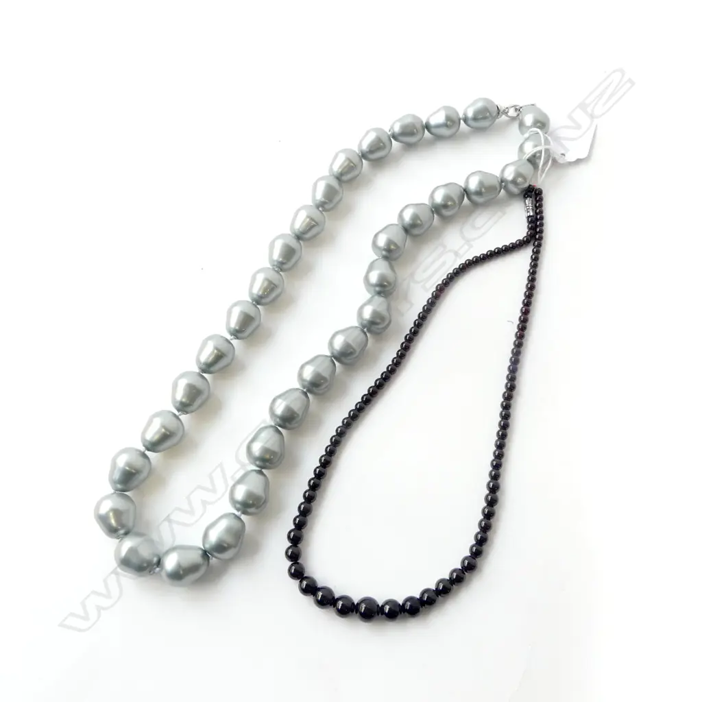 2 NECKLACES; FAUX PEARL & GARNET Image 1++