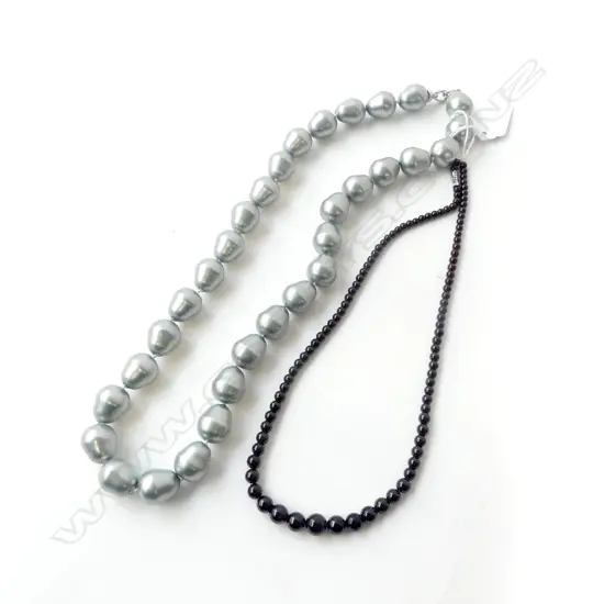 2 NECKLACES; FAUX PEARL & GARNET