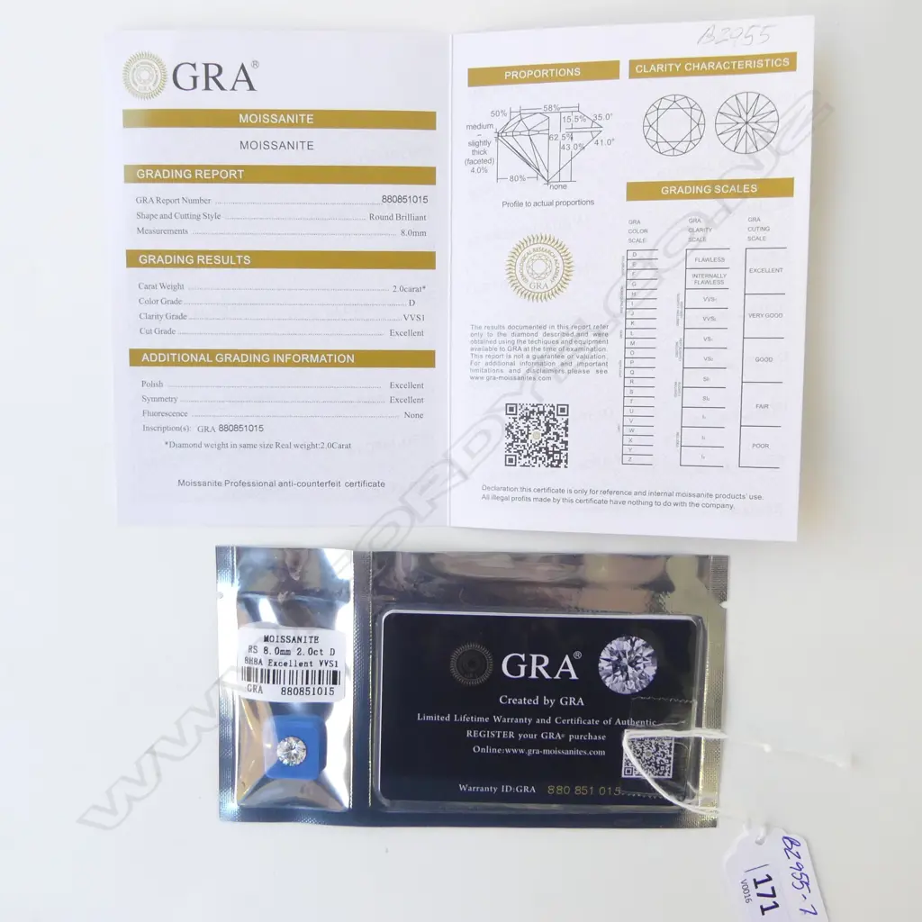 ROUND BRILLIANT 2ct MOISSANITE, WITH GRA CERTIFICATE Image 1++