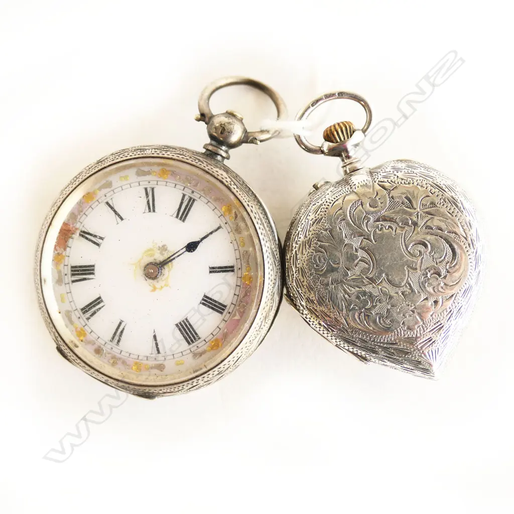 EDWARDIAN SILVER HEART FORM LADIES FOB WATCH + OTHER some faults Image 1++