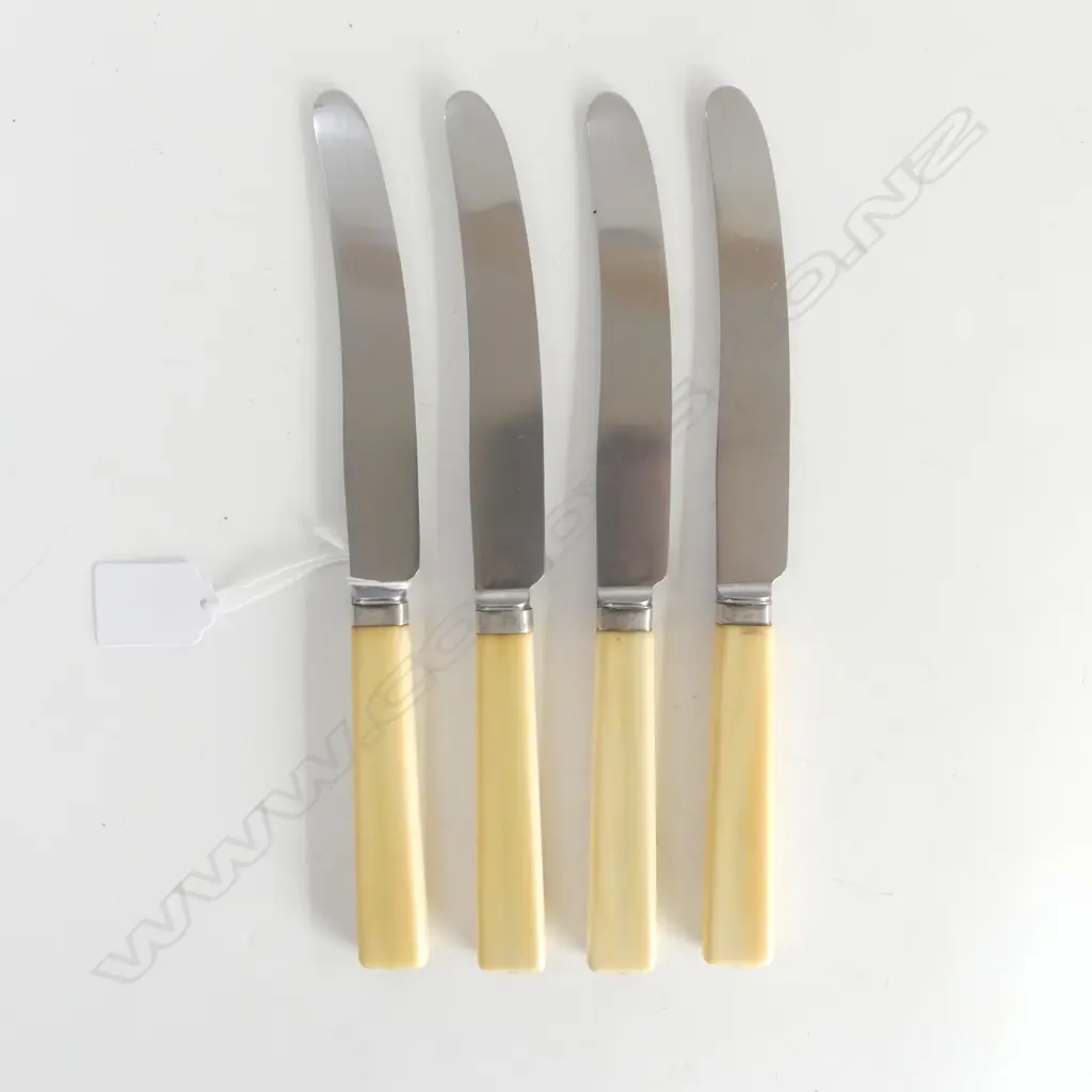4 SILVER & IVORY HANDLED DINNER KNIVES, STAINLESS BLADES Image 1++