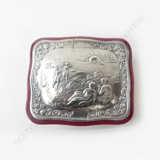 STG SILVER AND LEATHER JEWEL CASE LONDON 1986, L.90MM W.80MM