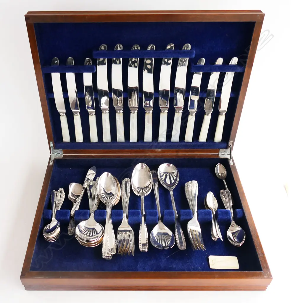 6 PLACE CUTLERY CANTEEN w. FAUX MoP HANDLED KNIVES Image 1++