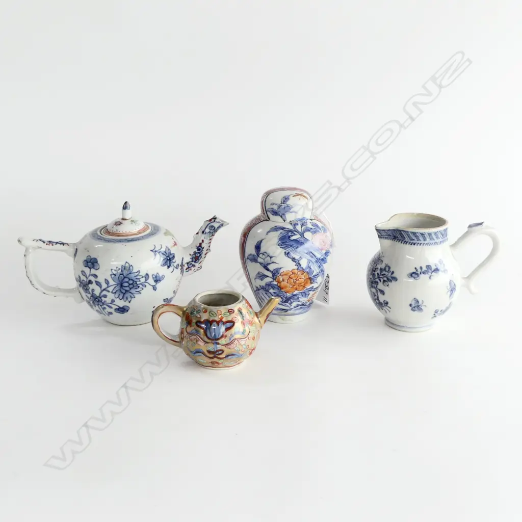 4 ANTIQUE CHINESE PORCELAIN PCES: TEAPOT + CREAM JUG sparrow beak ETC some faults Image 1++
