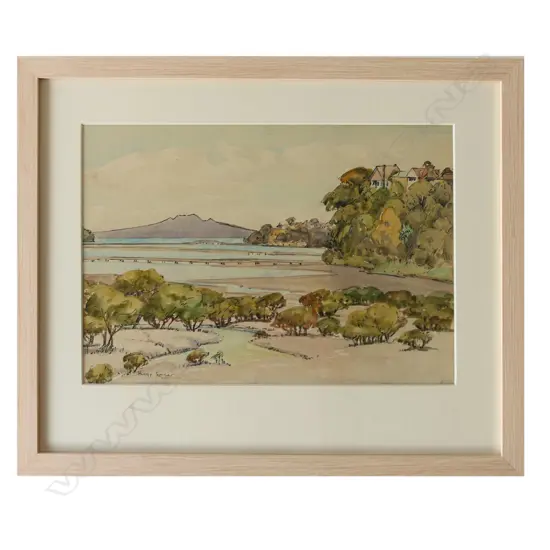 (24888) PEGGY SPICER, UPPER HARBOUR AUCKLAND, PEN & W/C, SIGNED, 250 x 350mm