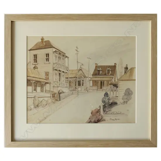 (24888) PEGGY SPICER, COLONIAL HOUSES PEN & W/C, SIGNED, 290 x 360