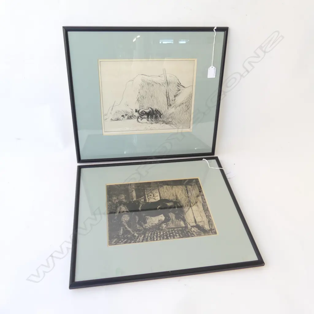 2 EDMUND BLAMPIED ETCHINGS; 'SUNDAY REST' & 'RETURNING TO STABLES' 215x290mm Image 1++