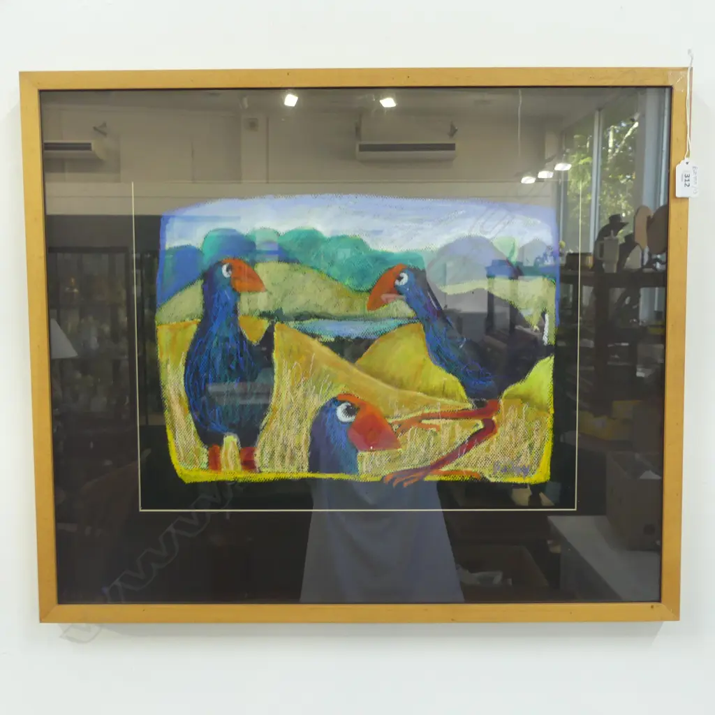 PASTEL ARTWORK SIGNED BAILEY, 'HIGH COUNTRY (PUKEKOS) 315x430mm Image 1++