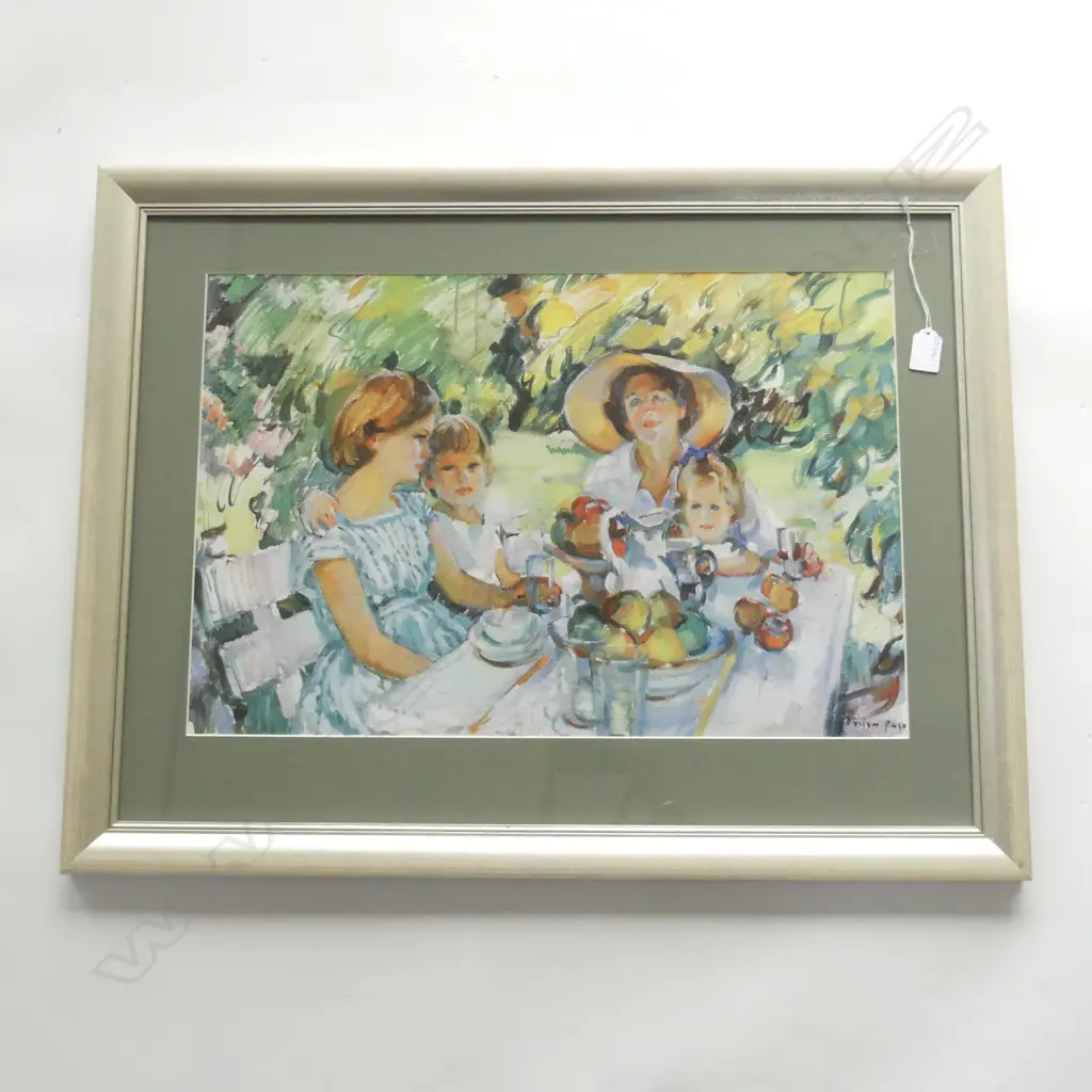 EVELYN PAGE PRINT 'LUNCHEON UNDER THE ASH TREE' 390x580mm Image 1++