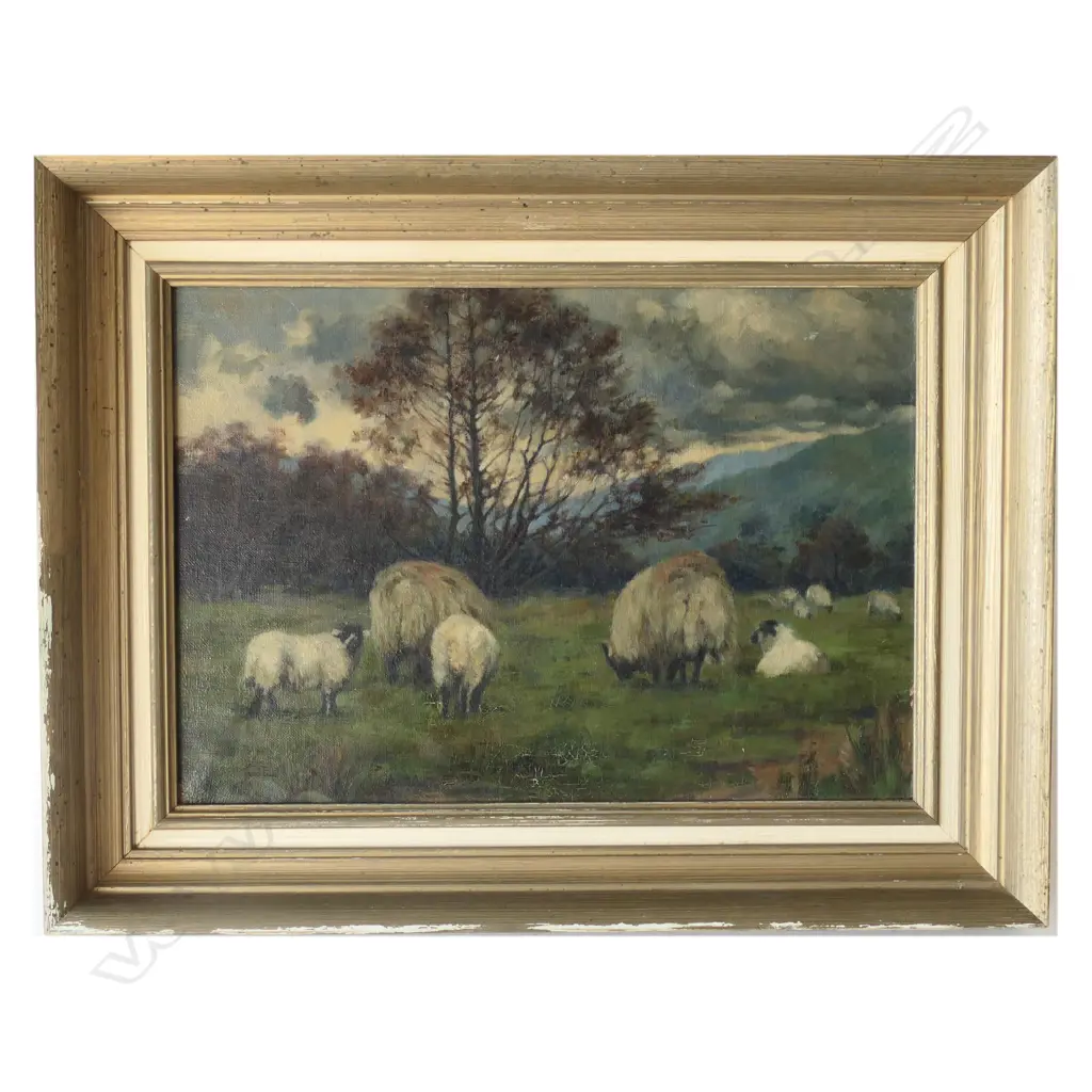 ARTIST UNKNOWN, WINTER PASTORAL w. SHEEP, OIL ON BOARD 275x385mm Image 1++