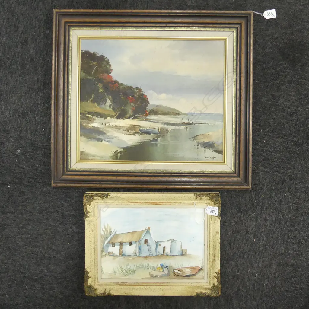 2 ARTWORKS; PETER J. WALLERS 'NEAR OHOPE, EAST COAST' OIL ON BOARD 340x410mm + CAPE COTTAGE WC Image 1++