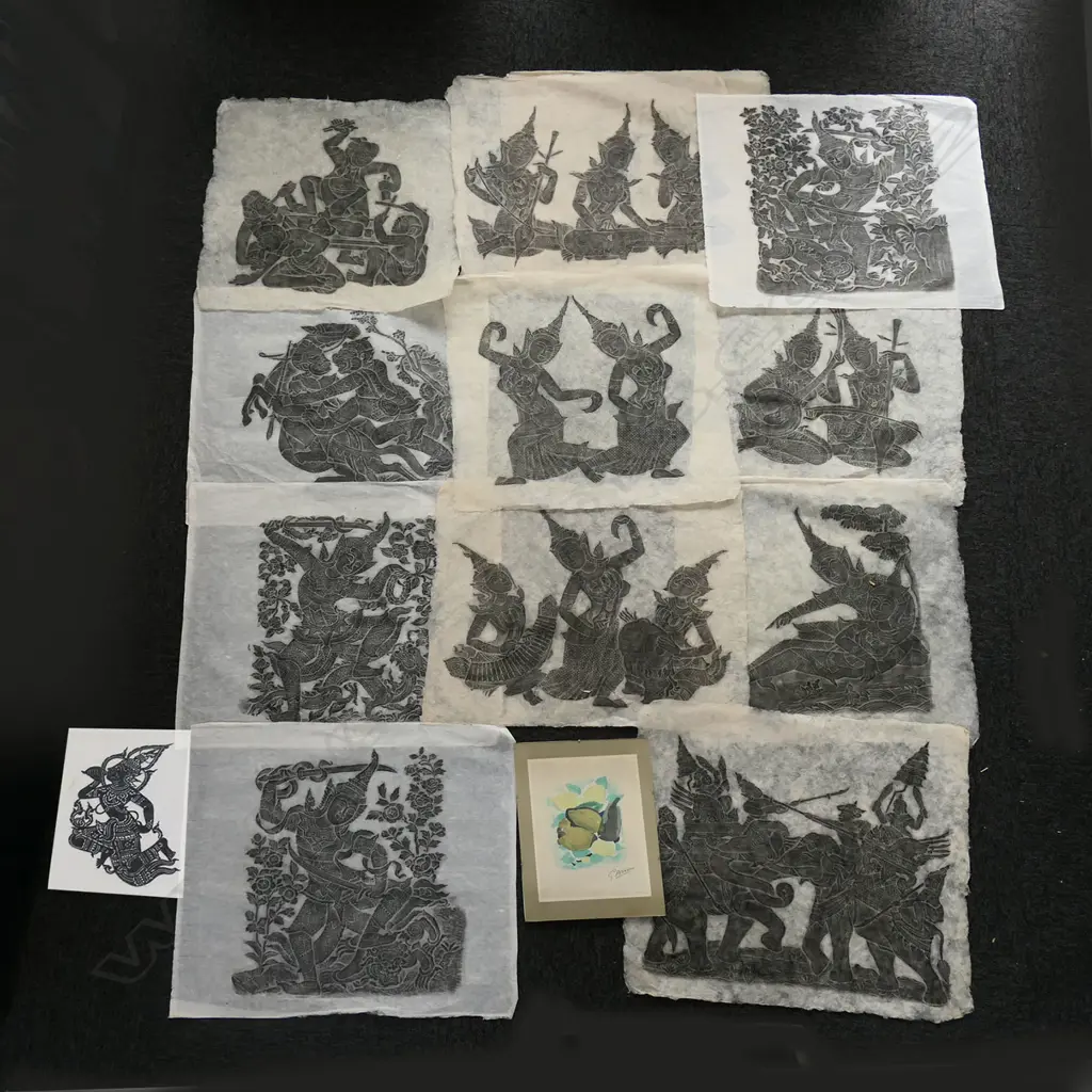 13 THAI CHARCOAL RUBBINGS,ON HANDMADE PAPER, 500 x 550mm + SIGNED LITHO OF BERLIN (see 2ND PHOTO) & 1 OTHER Image 1++