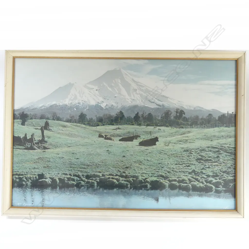 WHITES AVIATION HAND COLOURED PRINT 'MT. EGMONT' 495x740mm Image 1++