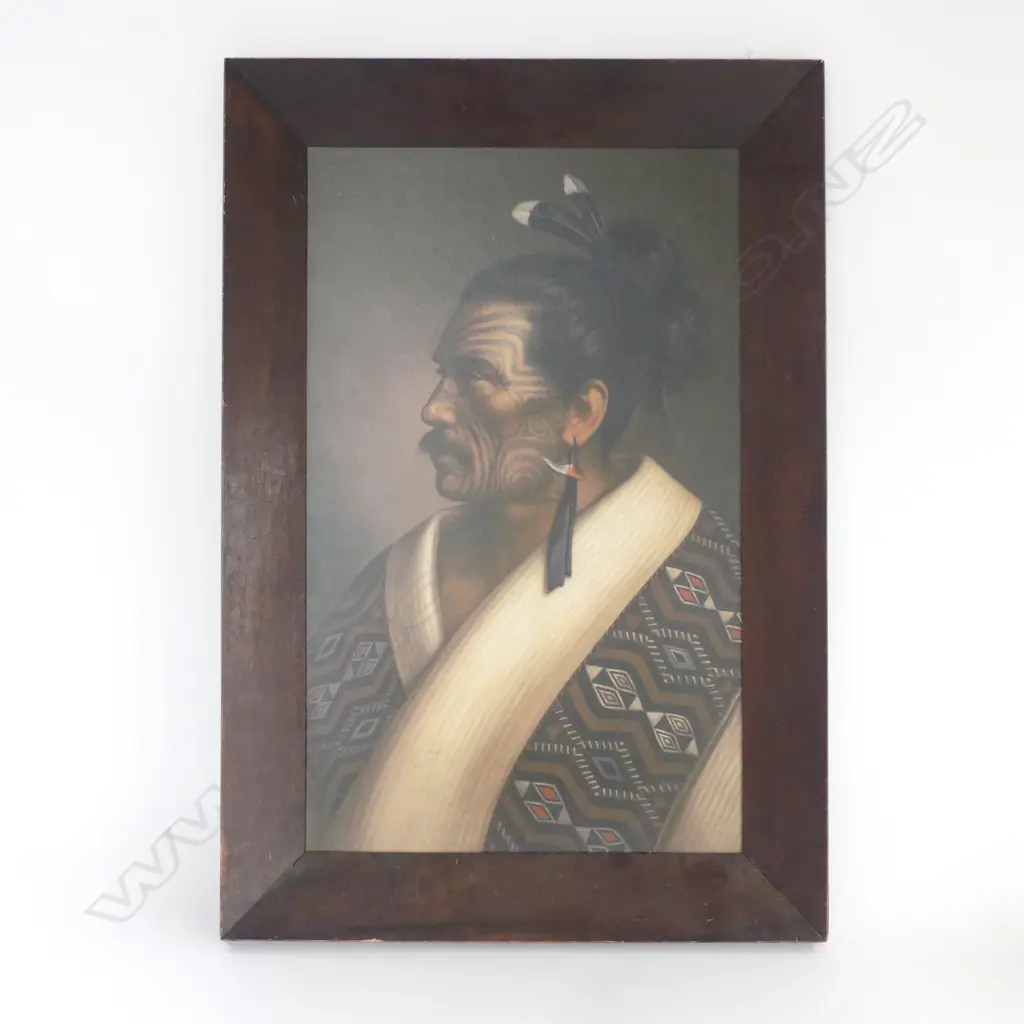 FRAMED MAORI PORTRAIT, LABEL ON VERSO READS BY LINDEUER KAMARIERA,NG PUHI H 610 MM Image 1++