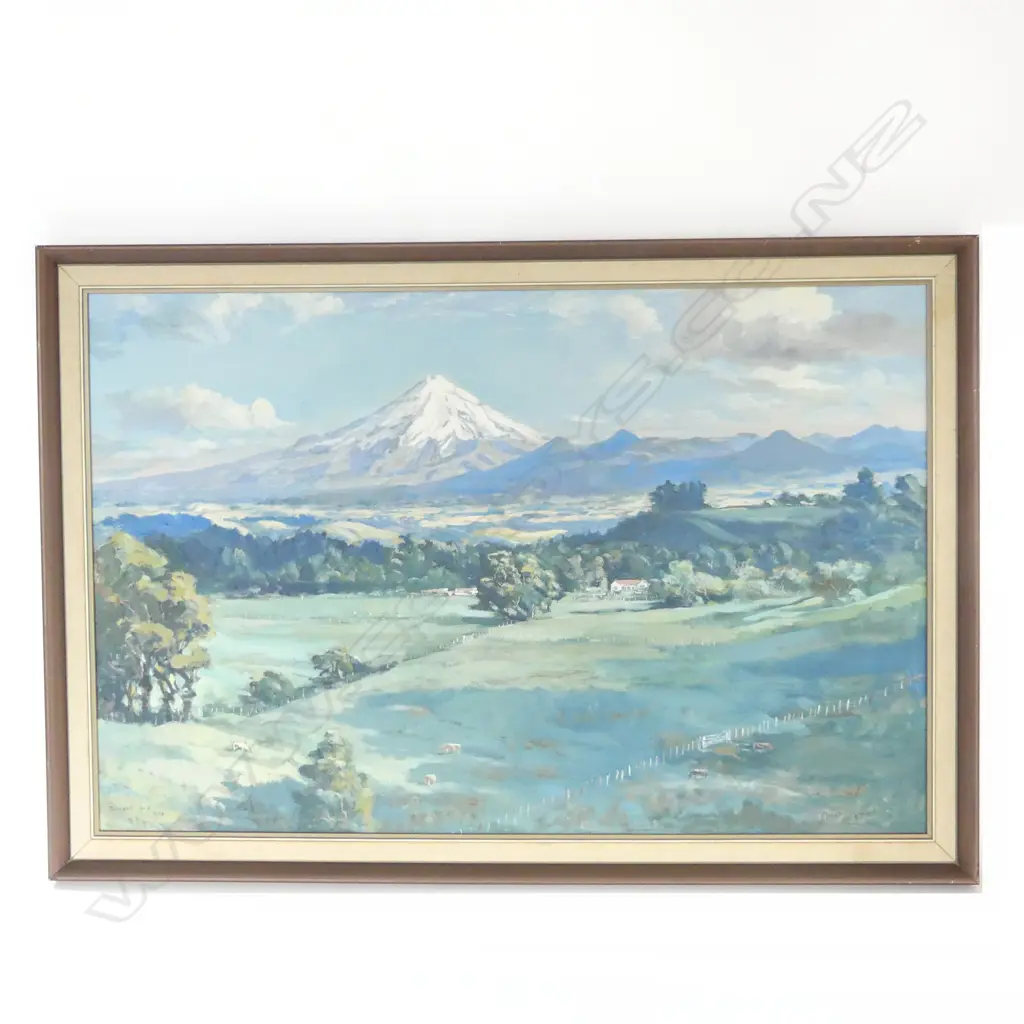 BERNARD ARIS, MT EGMONT, OIL ON BOARD, 1960 585x900mm Image 1++