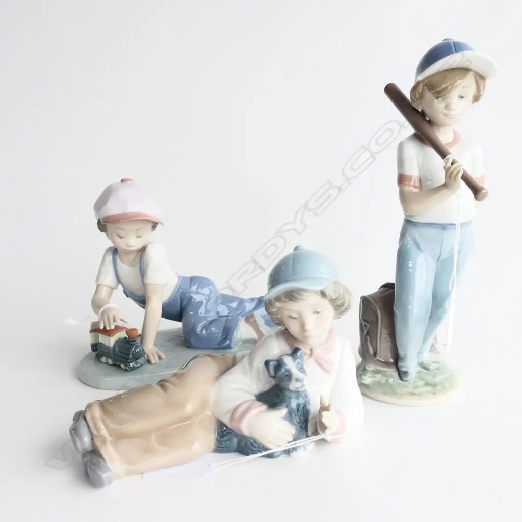 TRIO OF LLADRO & NAO FIGURINES YOUNG BOYS PLAYING Image 1++