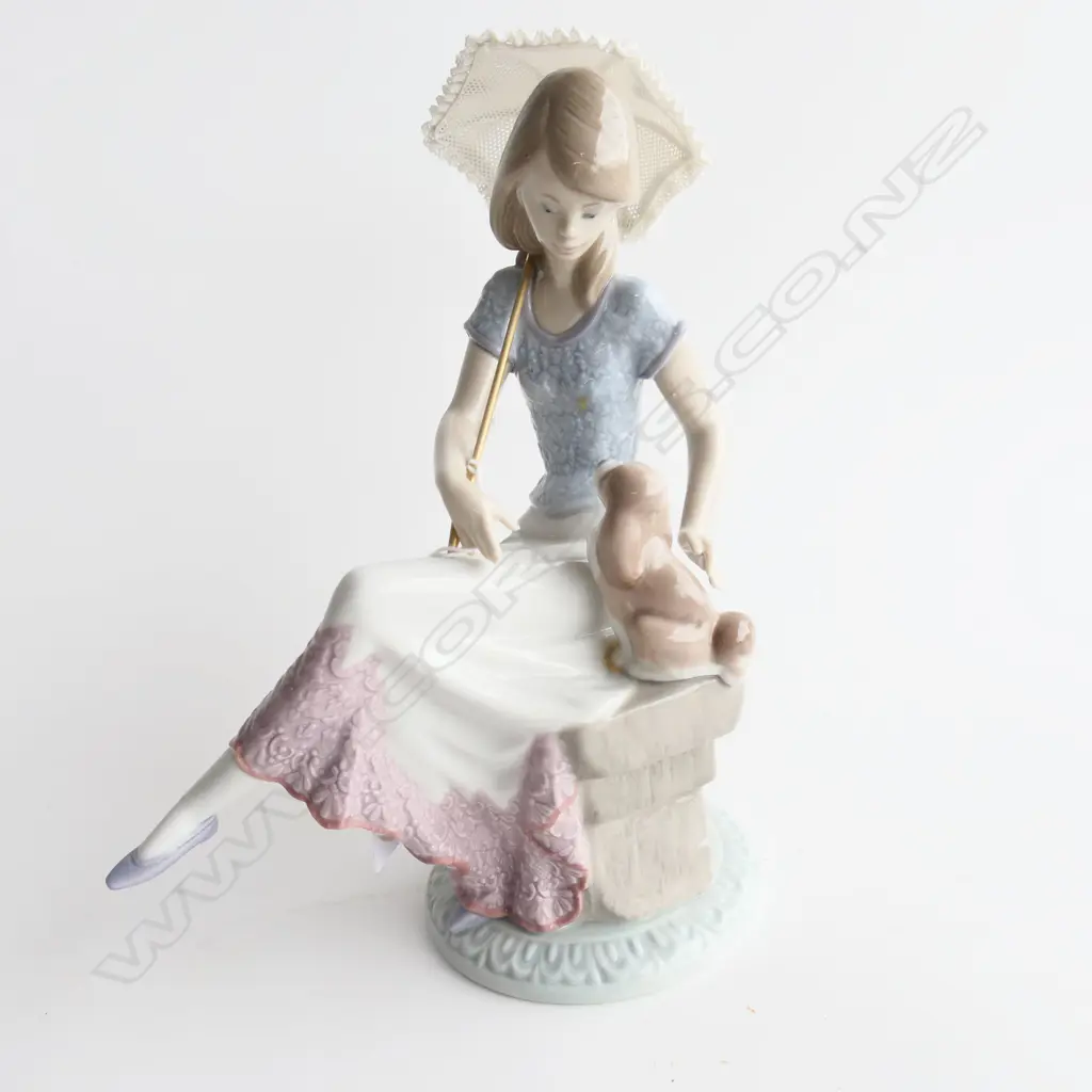 LLARDRO FIGURINE GIRL w PARASOL & PUPPY H.230mm Image 1++