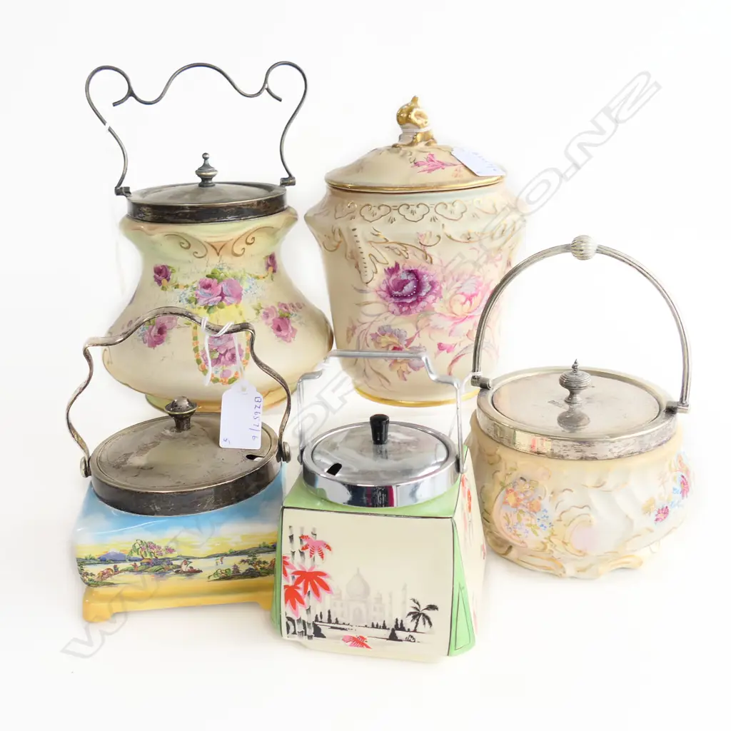 5 EDWARDIAN BISCUIT BARRELS  H190MM TALLEST Image 1++