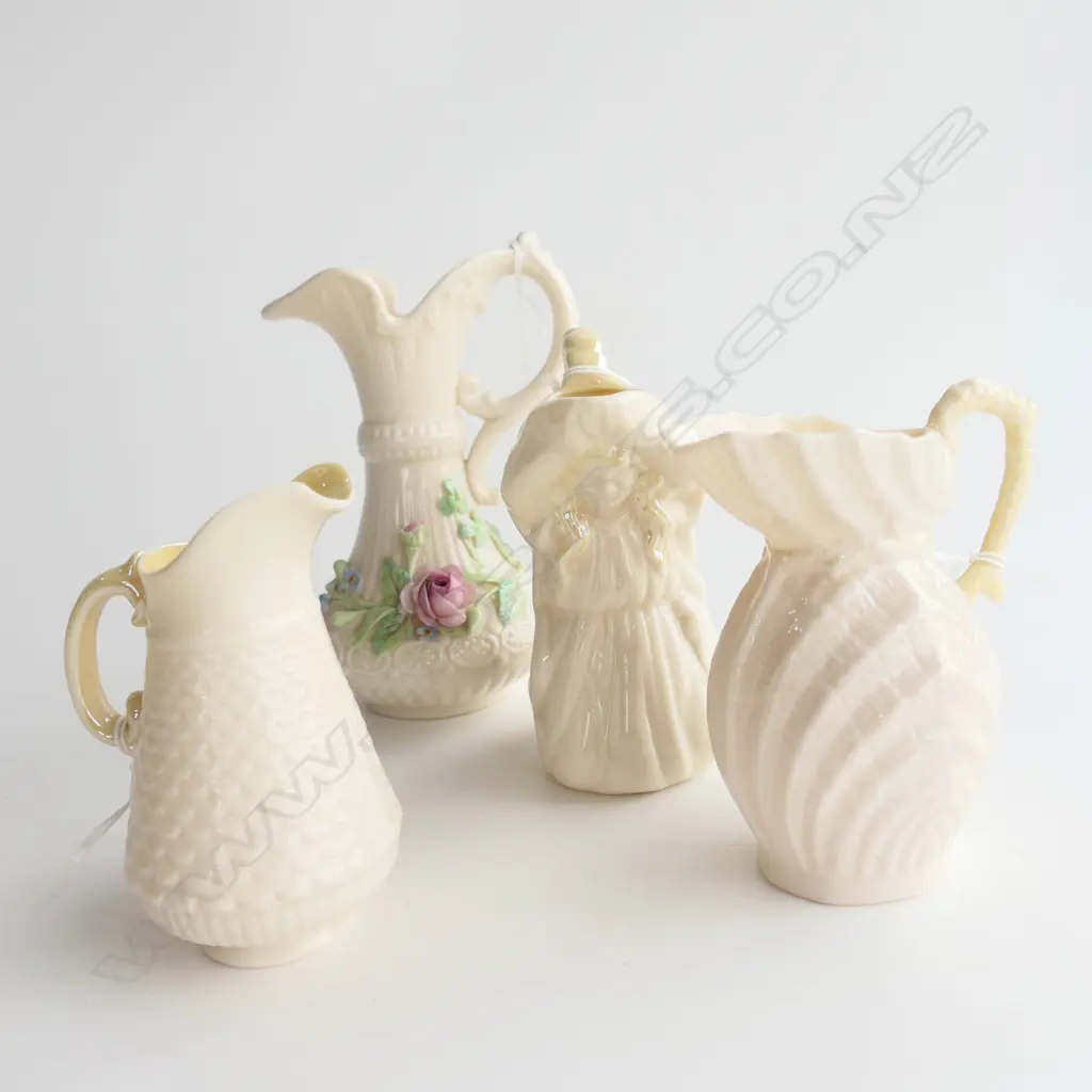 4 BELLECK CHINA  GREEN MARK JUGS VARIOUS DESIGNS H160MM TALLEST Image 1++