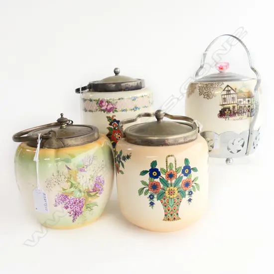 4 EDWARDIAN BISCUIT BARRELS H180MM TALLEST