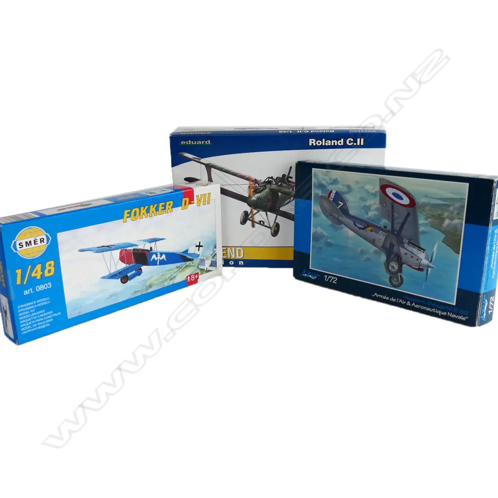 3 MINT & BOXED WWI MODEL PLANES NIEUPORT-DELAGE L260MMFOKKER D-V11 L310MM&ROLANDC11 L300MM Image 1++